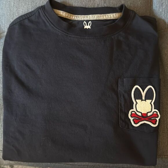 Psycho Bunny Boys Classic Crewneck Short Sleeve Tee Shirt in Navy Blue. Size L. - Picture 1 of 5